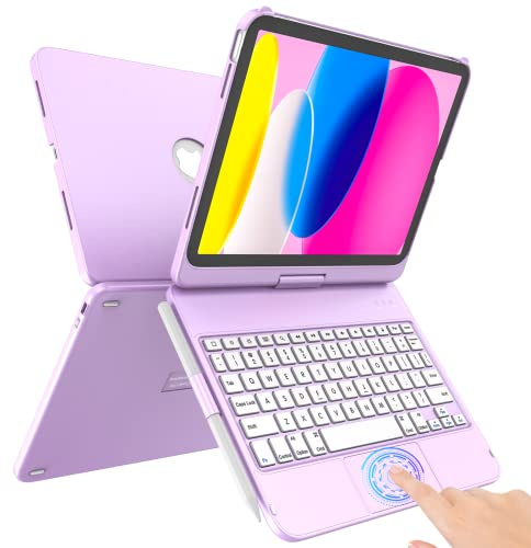 TaIYanG for iPad A16 11th 10th Generation Case with Keyboard 10.9 2022 & 11 inch 2025, Touch Trackpad Keyboard Case for 10th Generation-360° Rotate,Pencil Holder, Keyboard for iPad 10th Gen, Purple