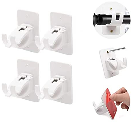 WOOPTOR Curtain Rod Bracket Holder,Self Adhesive Curtain Rod Holder Hooks fits Support Curtain 15 mm to 38 mm Curtain Rod,Curtain Rod Hooks with Screws for Bathroom,Bedroom,Livingroom,Kitchen (4 Pcs)