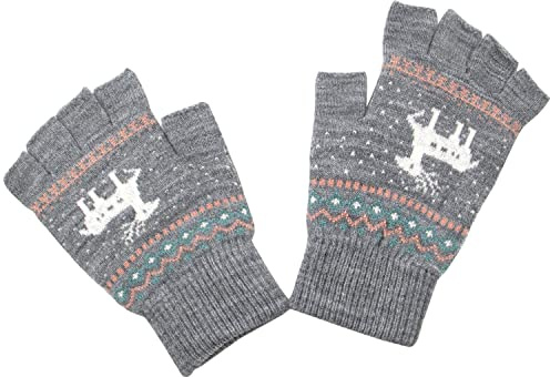 Zolunu Unisex Winter Half Finger Gloves - Warm Winter Fingerless Touchscreen Stretchy Knit Typing Gloves - Grey