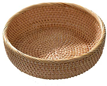 ISAKEN Panier de Rangement Rond en Rotin, Corbeille de Fruits en Osier, Plateau à Fruits et à Pain Boîte de Rangement Portable pour Pique-Nique Organisateur Tressé Naturel pour Cuisine, 3 pcs