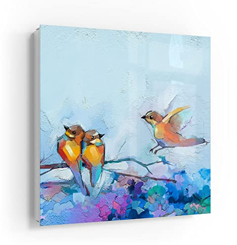DEQORI Schlüsselkasten weiß | 30x30 cm | Motiv Vier Vögel auf AST | Glas & Metall Schlüssel-Box | Schlüsselschrank mit 50 Haken + 2 Magnete | Moderne Design Box magnetisch & beschreibbar
