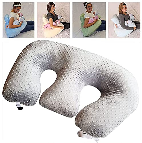 REOTEL Oreiller de Grossesse, Oreiller d'allaitement pour Femmes Enceintes, Oreiller de Soutien pour Jumeaux en Tissu de Coton Lavable en Machine,Gris