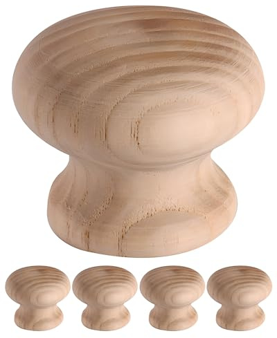 Gedotec Möbelknöpfe Holz | Durchmesser: 34 mm I 5 Stück | Türknopf für Schränke - Esche roh (unbehandelt) inkl. Befestigungsmaterial I ALFREDO I Knöpfe für Küchenschränke - Schrankgriffe - Türknöpfe
