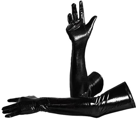 Sheface Lange Handschuhe für Herren und Damen, 48,3 cm, Cocktail-Party, Cosplay, Wet-Look, Schwarz, 48 cm