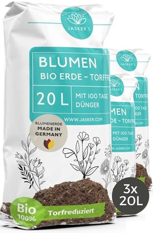 JASKER'S Bio Blumenerde torffrei 60 L (3x20L) - 100% nachhaltige Erde torffrei - Torffreie Pflanzenerde für Zimmerpflanzen mit Dünger - Universalerde torffrei - Blumenerde ohne Torf