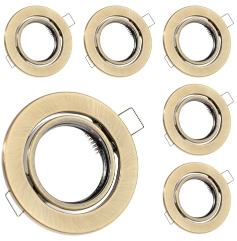 LUMILED 6x Einbaustrahler schwenkbar flach Spots für LED oder Halogen Einbauleuchten Einbaurahmen rund stahl Einbauspots Downlight Gold