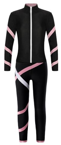 ranrann Enfant Fille Ensemble Tenue Patinage Artistique Veste et Legging Tenue Sport Danse Gym Vêtement Gymnastique 5-16 Ans Rose 15-16 ans