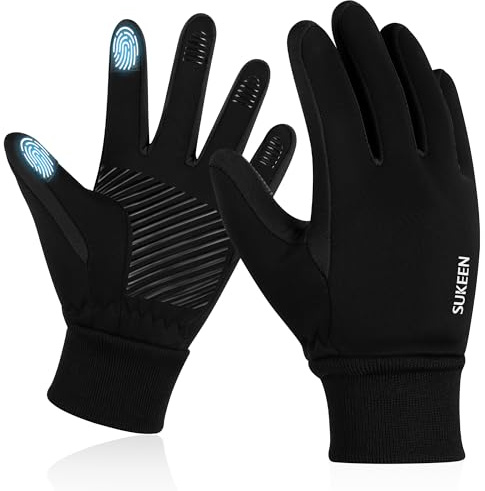 Sukeen Kids Winter Gloves, Touchscreen Anti-Slip Cycling Gloves for Kids Boys Girls, Lightweight Boys Gloves for Running Cycling Biking Sports Outdoor, Black, S