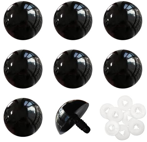 TOAOB 8 Stück Sicherheitsaugen für Häkeltiere 30 mm Groß Schwarz Kunststoff | Knopfaugen mit Unterlegscheiben, für Amigurumi Basteln, Puppenaugen Teddyaugen für DIY Kreative Handwerk