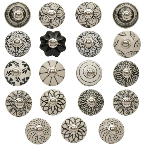 SHYAMVUN Handmade Ceramic Door Knobs Set of 10 | Assorted Vintage Shabby Chic Cabinet Handles | Decorative Drawer Pulls for Cupboard Wardrobe Furniture Home Decor