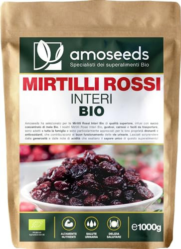 Mirtilli Rossi Interi BIO 1KG | Disidratati, Senza Zucchero, Infusi con Succo di Mela Bio | Vie Urinarie, Gustosi | Qualità Superiore