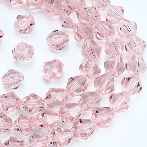 Dowarm 100 Stück 8 mm rosa Kristall-Doppelkegel-Perlen zum Basteln, Schmuckherstellung, DIY-Armband, Halskette, Puppen, Weinanhänger, Windspiele, Sonnenfänger, facettierte lose Glasperlen
