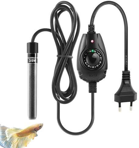 PYPABL Chauffage Aquarium 15W 25W 35W Super Mini, Chauffage Réglable pour Petit Aquarium 1-35L, avec Contrôleur Externe, Petit Chauffage pour Bols à Poisons (35W)