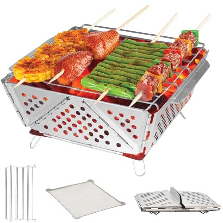 Iconique Portable Charcoal BBQ Portable Grill - Stainless Steel Charcoal Barbecue Grill for Camping, Hiking, Compact & Durable Table Top BBQ, Ideal for Adults, Families, Hikers