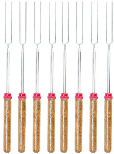 infactory BBQ-Teleskopbesteck: 8er-Set Teleskop-Grillspieß & -Gabeln mit Holzgriff, ausziehbar, 90 cm (BBQ-Gabel, Teleskopstange, Picknick)