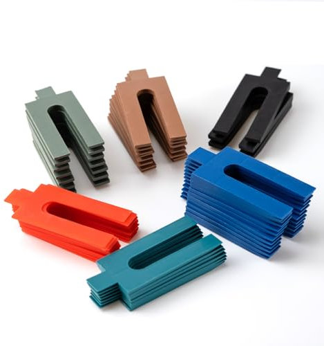 BRITECO 100pc Assorted Plastic Packers - 6 Sizes 1mm to 6mm, Colour Coded and Easy to Fit, Durable Packing Spacers Set for Battens, Window Frame Fixing, and Spacing