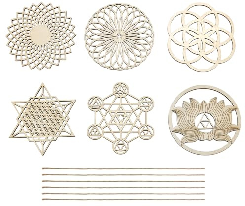 FINGERINSPIRE Juego de 6 adornos de madera para chakras con cordón de yute, colgantes de tablero de madera de yoga, decoraciones de pared para dormitorio, estudio de yoga