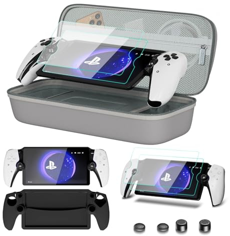 bibuks 8 in 1 Accessories Compatible with Playstation Portal,Carrying Case for PS Portal,Soft Silicone Protective Cover for PS5 Portal,2 Screen Protector with 4 Thumb Grip (Grey)
