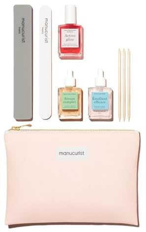 Manucurist Active Glow Manicure Set - Nail Care Set, Made in France: 1 Nail File, 1 Nail Buffer, 1 Cuticle Remover, 3 Wood Cuticle Pushers, 1 Active Glow, 1 Complete Serum - Manicure Kit