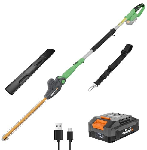 WORKPROX Akku Teleskop-Heckenschere 20V mit 2,0Ah Batteie & Typ-C Ladekabel, 2,8m Heckenschere Schnittlänge 45cm, Ø18mm, Heckentrimmer mit Teleskopstange für Garten, Hohen Hecken & Sträucher