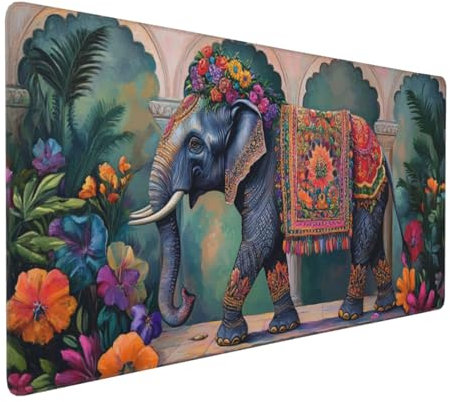 Gaming Mauspad XXL Elefant Mousepad 1000x500x4mm Indien Verlängertes Mauspad Schreibtischauflage,Genähte Kanten Mauspad,Verbessert Präzision Geschwindigkeit Wasserdicht Geeignet für Büro und Spiele
