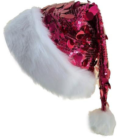 Weihnachtsmütze Erwachsene Nikolausmütze Weihnachtsmann Mütz mit Glitzer Pailletten und Plüsch für Christbaumspitze Weihnachtsmützen mit Pailletten Kreative Weihnachtsmützen Weihnachtsdekorationen