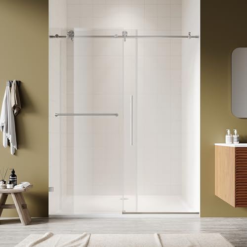 Frameless Shower Door 48 W x 76 H, UCALAFEE Sliding Shower Door with 5/16(8mm) SGCC Clear Tempered Glass, Double-Sided Easy Clean, Silent Soft-Close Door for Walk-in Shower, Brushed Nickel