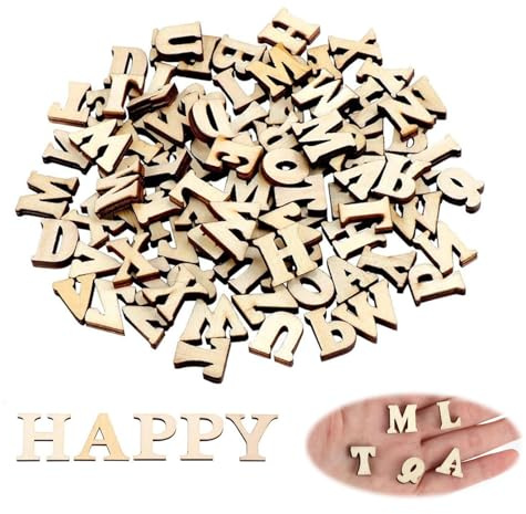 Elegance-go Holz Buchstaben, 208 Stück Mini Holz Großbuchstaben Alphabet 15MM, DIY Holzbuchstaben für DIY, Kunsthandwerk, Deko, Party