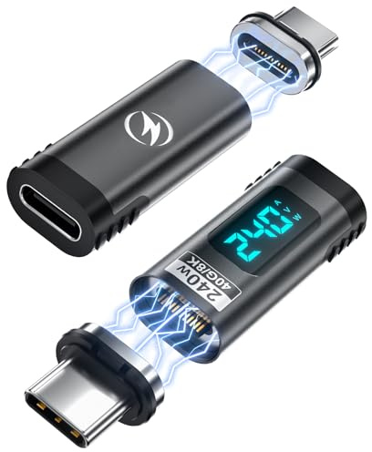 HanCenDa Lot de 2 adaptateurs magnétiques USB C à affichage numérique, adaptateur USB-C droit mâle vers femelle, PD 240 W, vidéo 40 Gbit/s 8K pour USB 4 Steam Deck, ROG Ally, Switch, PC, tablette,