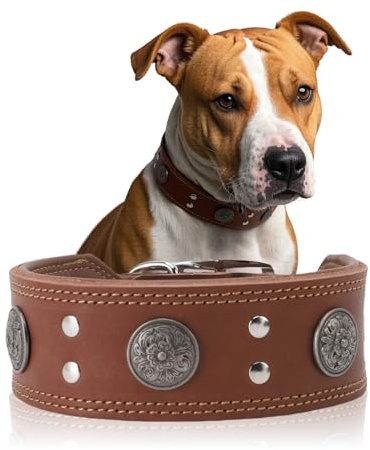 Lederhalsband Hund, 5cm Hundehalsband Leder Breit Robustes Echtes, Handgefertigt, Einstellbar Hunde Halsbänder Mit Metallschnalle, Halsband Hund Breit Für Große Und Mittelgroße Hunderassen L