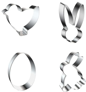 Easter Cutters - 4 Piece Stainless Steel Set Easter Cutter - Biscuit Cutters for Baking - Rabbit Face, Chick, Easter Egg, Bunny Cookie Cutter - Brownie Cutter
