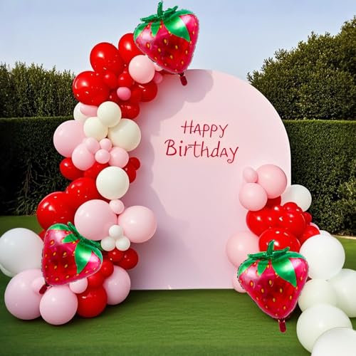 Shyhfdc Strawberry Balloon Arch Garland Kit, 86pcs Red and Pink Balloons with Strawberry Foil Balloons for girl Sweet Baby Shower and Berry First Birthday Decor Supplies