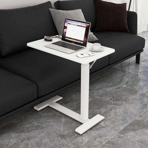 PUNCIA Mesa Auxiliar para Portátil Regulable en Altura 66-100cm Escritorio Elevable de Pie Mesa en Forma de C de Ordenador Estación de Trabajo con Ruedas para Sofá Cama Blanco