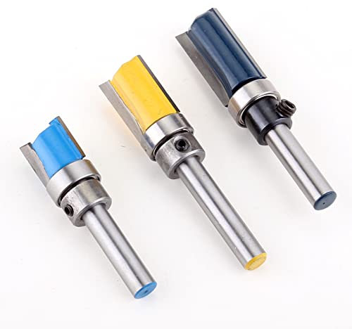 Fresa de mango de carburo sólido ， Paquete de 3 brocas for fresadora con plantilla de corte al ras de carburo, vástago de 1/4, hoja de 1/2 de diámetro