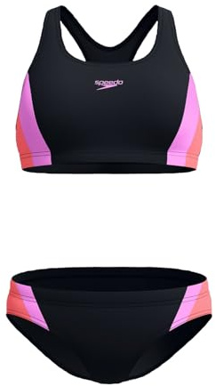 Speedo Colorblock - Bikini da donna nero resistente al cloro, nero-viola, 46