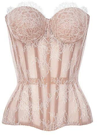 WS Waist Secrets Perfect Corset NYC OVERBUST Mesh Corset Top Lace up Shapewear with 15 Steel Boned (White Lace, M)