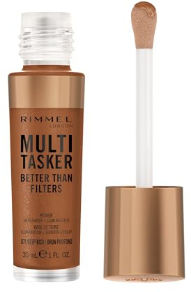 Rimmel Multi Tasker Better Than Filters, 071 Deep Rich, 3 in 1 Face Primer, Glow Booster and Highlighter, Flawless Finish, Infused with Vitamin C and E, Maxi Soft Applicator, Vegan, 30ml