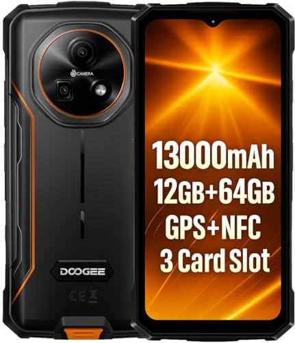 DOOGEE Fire 5 Telephone Incassable, 13000mAh, 12 Go+64 Go, 6.6 HD+ 90Hz, 13MP AI Camera, IP68/IP69K, Android 15, Octa-Core, Double SIM, NFC, Rugged Smartphone Etanche, pour Chantier