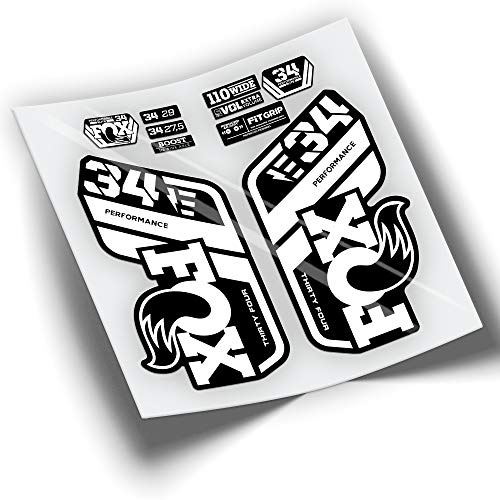 REF:VP423 Autocollants compatibles avec fourche FOX 34 2021-2025 PERFORMANCE MTB, autocollants, autocollants, vinyles pour vélos de montagne. (BLANC)