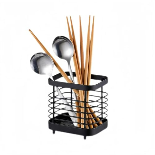 Besteckhalter – Edelstahl-Utensilien-Organizer, Löffel, Gabel, Messer, Abflussregal für Küche, Arbeitsplatte oder Spüle, rostfrei (schwarz)