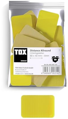TOX Distance Allround Unterlegplatten M, Ausgleichsplatten aus Kunststoff, belastbar bis 5 Tonnen, Polypropylen, 60 x 40 x 4 mm, 1 Beutel, 25 Stk., 065600109