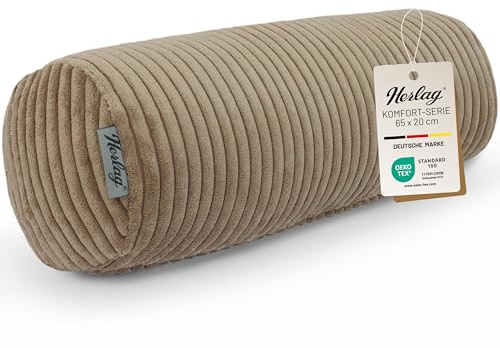 Herlag Kissenrolle Ella Hellbraun 65x20cm - Große Nackenrolle aus Kord - Unterstützendes Seitenschläferkissen - Kuschelige Sofarolle für Erwachsene & Kinder - Waschbare Dekokissenrolle - Öko Tex 100