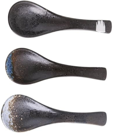 iplusmile 3 Piezas Cucharas de Cerámica Japonesa para Sopa y Arroz Resistentes y Diseño Simple y Color Único Aptas para Sopas Ramen y Postres el Hogar Color Aleatorio