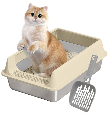 Katzenklo Edelstahl | Edelstahl Katzenklo Wanne 40x30x19cm | Halb Geschlossene Mit Schaufel, Auslaufsicher Und Leicht Zu Reinigen Niemals Gerüche, Rostfrei