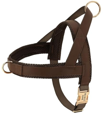Personalisiert Kein Zug Weichem Mesh Atmungsaktivem Nylon Anti-verlorener Hund Walking-Gurtweste Für Shiba Inu Bulldog Labrador,Braun,M
