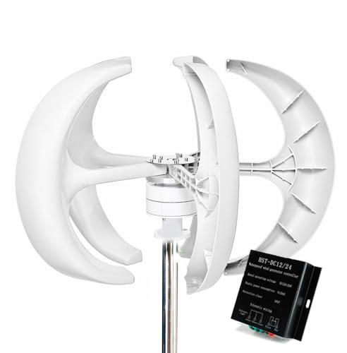 AISINILALAO 12v,Aerogenerador doméstico pequeño de 5 Palas, Molino de Viento de Eje Vertical 12V 24V 48V con Controlador para Uso doméstico, sin Ruido, 5 aspas (6000W-9000W)