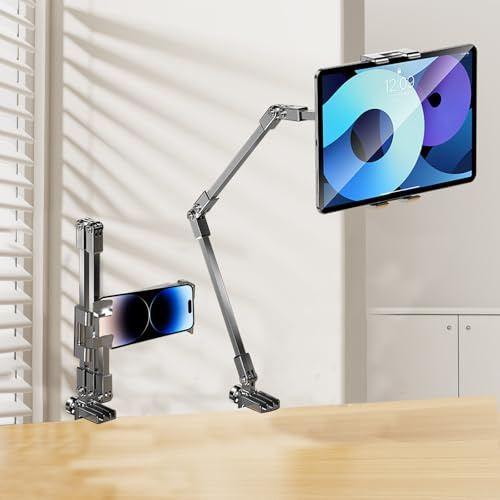 HAMON Justerbar surfplatta armhållare, 360° aluminium bordshållare surfplatta armhållare med 360° vridbar metallbas, lämplig för iPad Air Pro Mini, Samsung Galaxy, Kindle, 4,7–13 tums enheter
