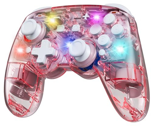 PALPOW Switch 2 Pro Controller Compatible with Switch 2/OLED/Lite,Wireless Hall Effect Switch Controller, RGB Switch Pro Controller, Bluetooth Gamepad with 7 LED Colors/Wake Up/Dual Shock/Turbo - Pink