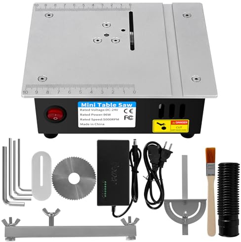Mini scie circulaire de table multifonction 96 W, 5000 tr/min, avec bloc d'alimentation 7 vitesses, profondeur de coupe 14 mm, scie de table pour bois/PCB/métal, bricolage et modélisme (A)