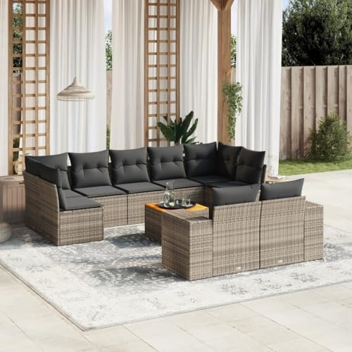 SKTQYQO Gartensofa-Set Balkonmöbel-Set Multifunktionales Outdoor-Möbel-Set Geeignet für Hof und Terrasse 10-teilig mit grauen Kissen aus Polyrattan